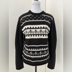 EVAN PICONE Soft Pullover Knit Sweater Rolled Hems Nordic Fair Isle Winter Chic